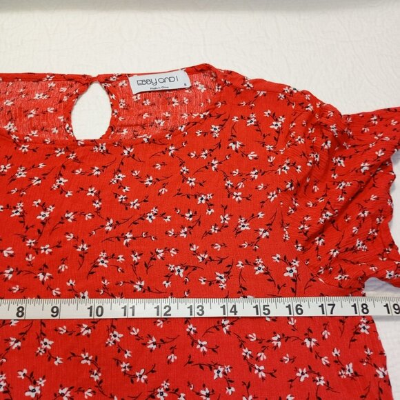 Ebby & I Red Floral Tiered Dress Size 8  Short Sleeves & Keyhole Back Closure - Picture 9 of 11